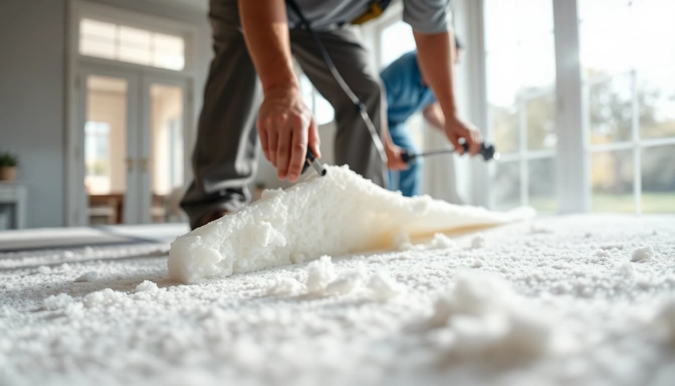 Efficient spray foam removal per m2 showcased by professionals in a modern home.