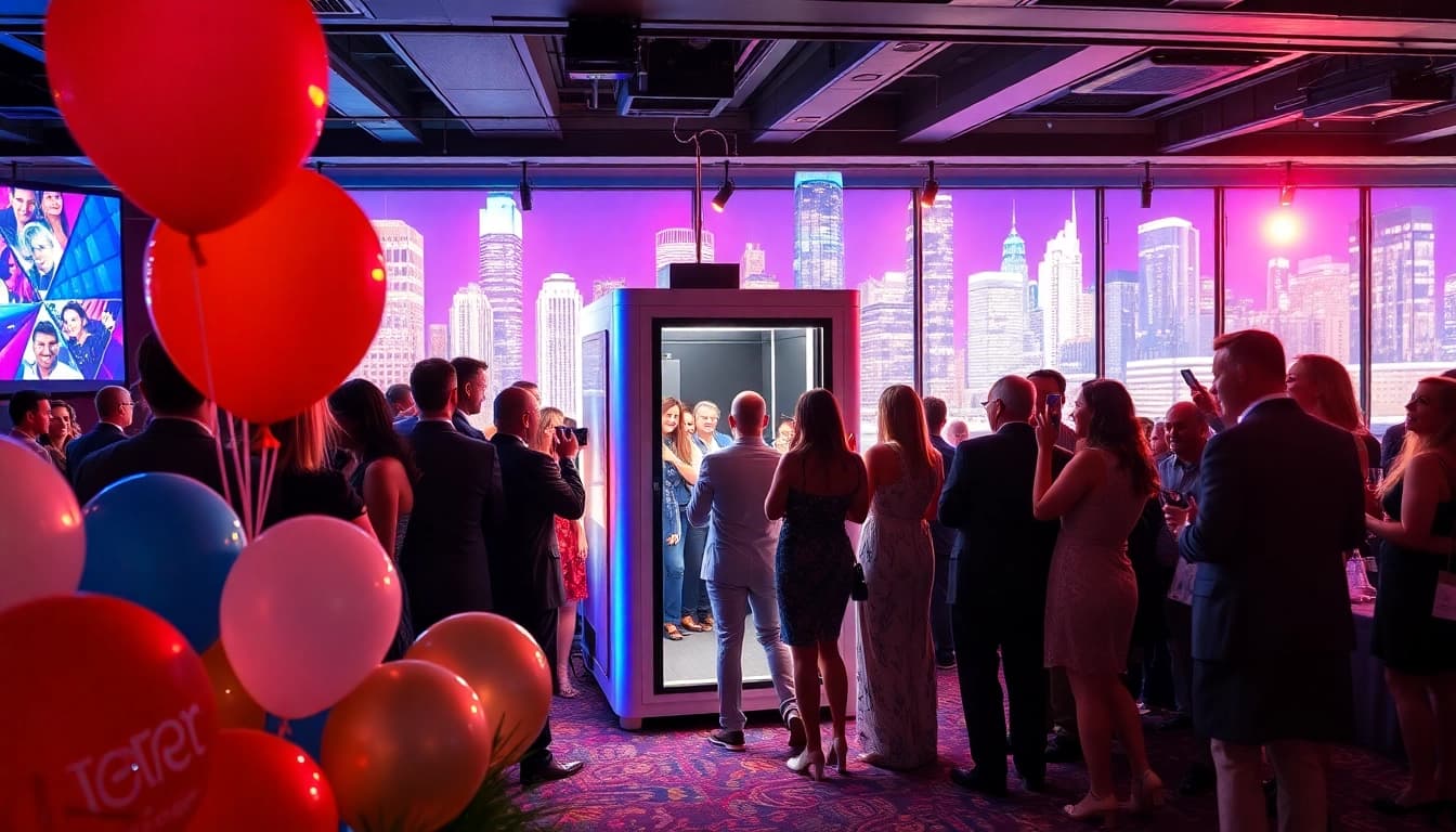 Engaging photo booth rental chicago experience with guests capturing joyful moments.
