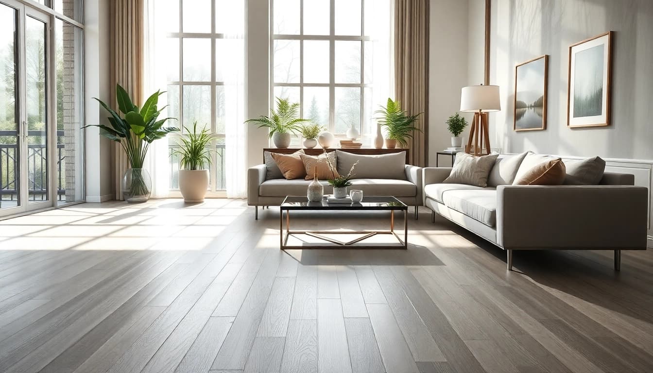 Showcasing a luxurious lvp floor in a stylish living room with natural lighting.