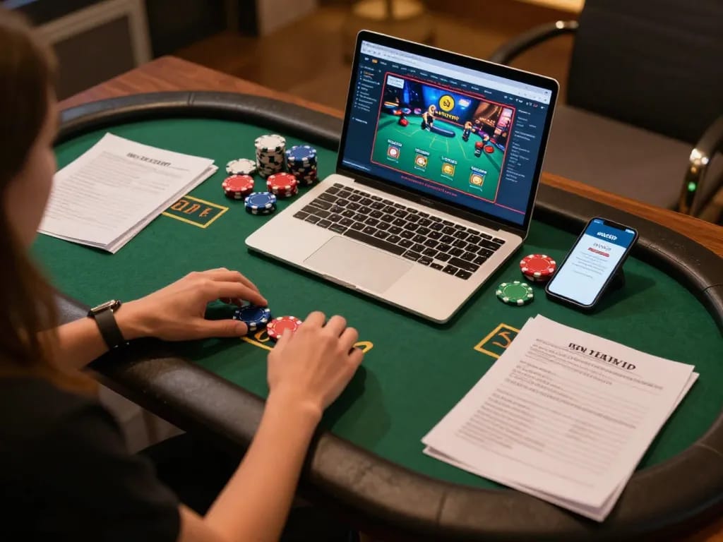 Nhatvip player engaging in exciting live dealer poker game on laptop in cozy home setup
