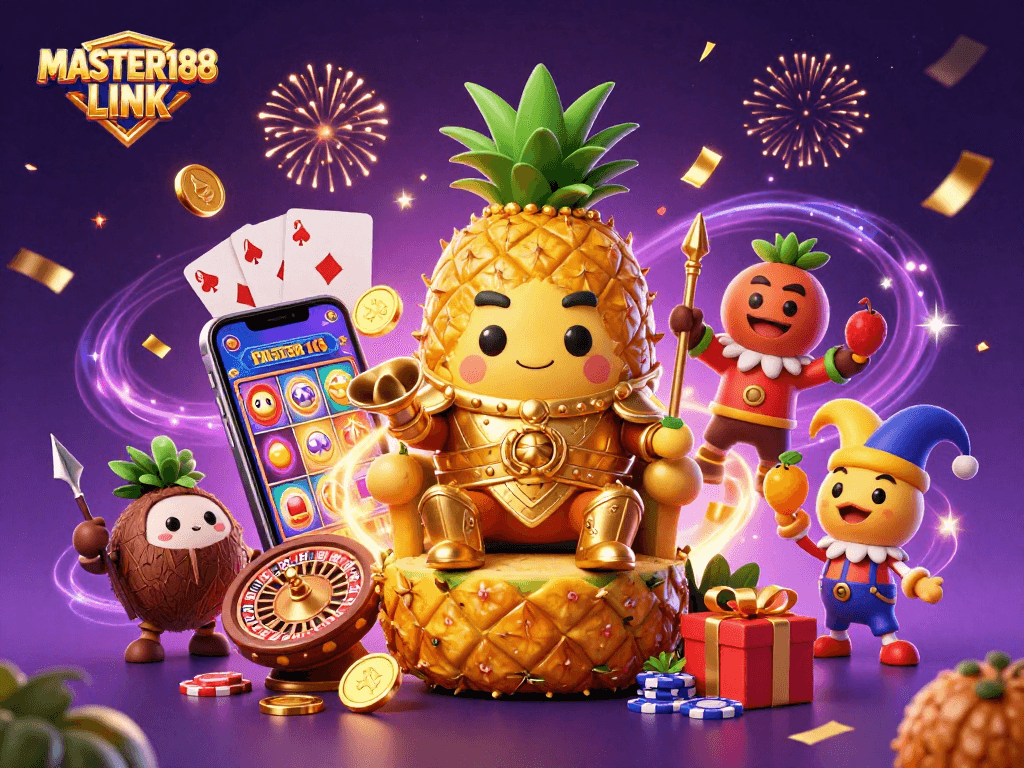Spin and win with the dynamic scene of MASTER188 LINK showcasing vibrant casino elements and characters.