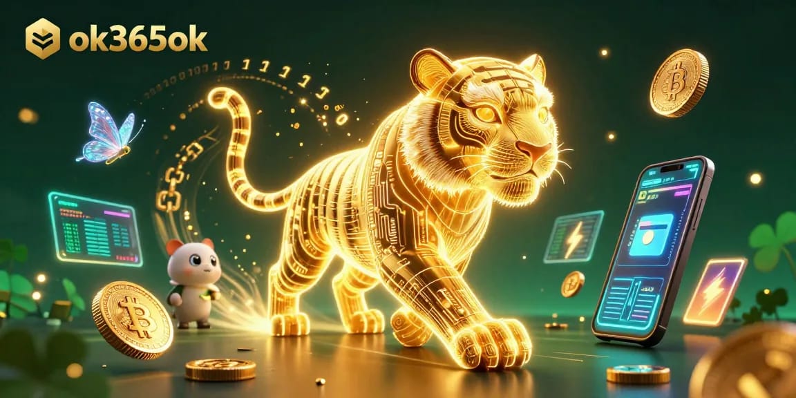 Experience thrilling gameplay at ok365ok with the golden tiger navigating a vibrant casino filled with digital treasures.