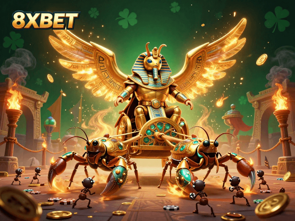 Engage with 8XBET's exciting gambling experience through vibrant characters and gaming elements.