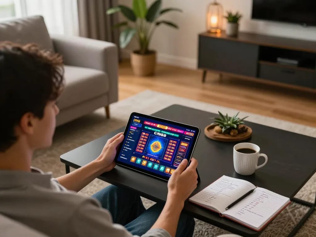 Engaging online gaming session on CM88 casino app in a modern living room setting.