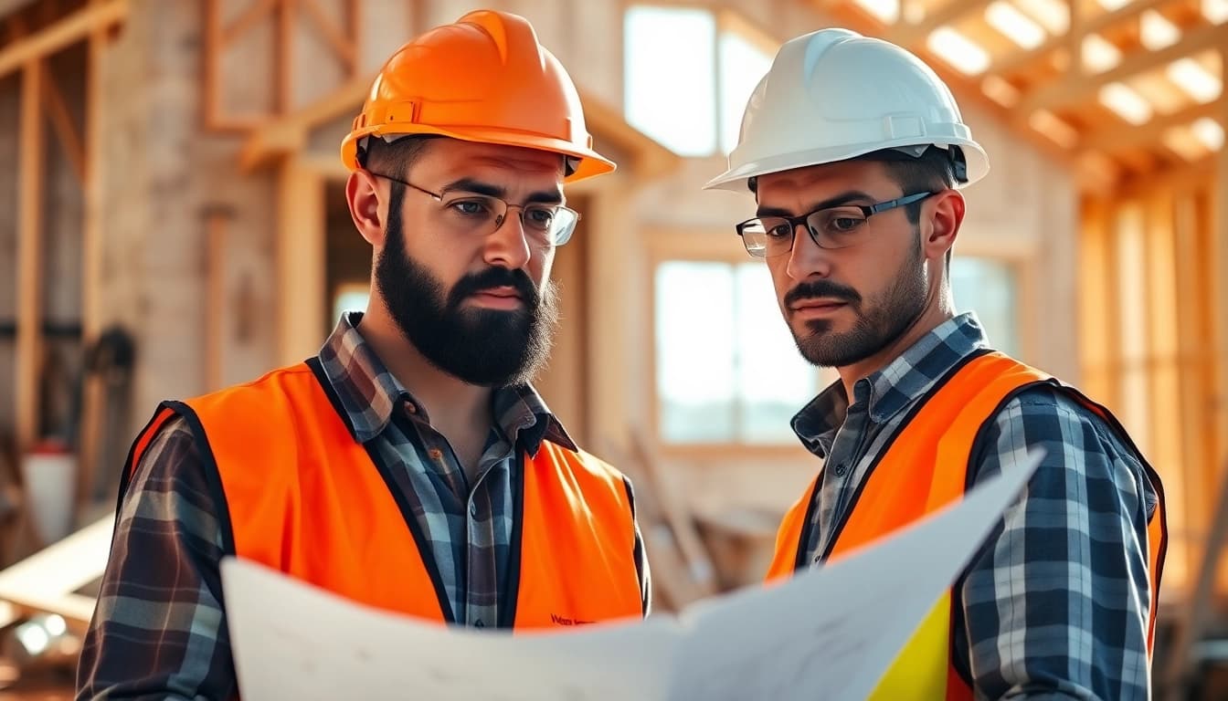New Jersey General Contractor overseeing construction plans at a building site.