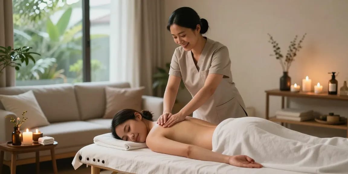 김포출장안마 in a tranquil home setting as a skilled therapist provides a relaxing Swedish massage to a client, creating a soothing ambiance.