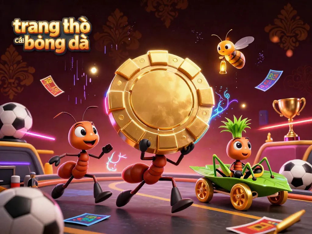 Cá cược bóng đá tại trang nhà cái bóng đá với đội kiến 3D và khung cảnh động bên trong.