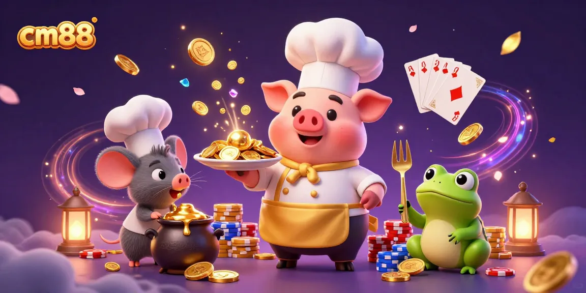 Celebrate wins at cm88 with a vibrant 3D casino illustration showcasing golden coins and excited characters.