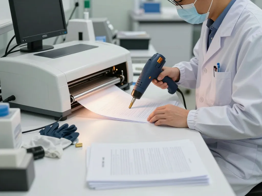 gỡ ép plastic hà nội process with a technician safely removing plastic from documents using advanced techniques.