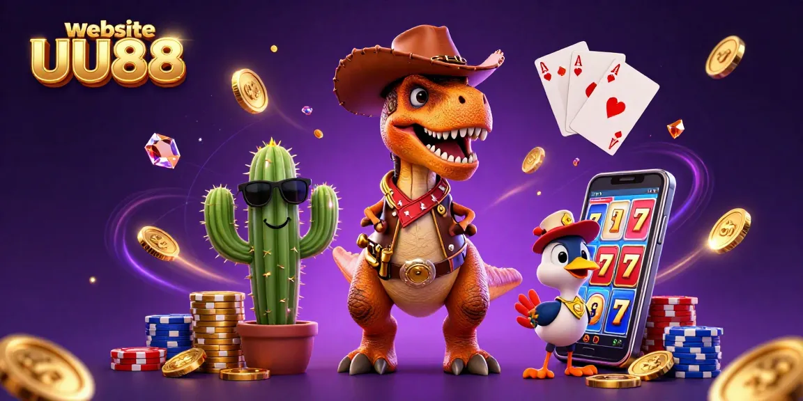 Engage with the thrill of the website UU88 through vibrant 3D gaming characters and casino elements.