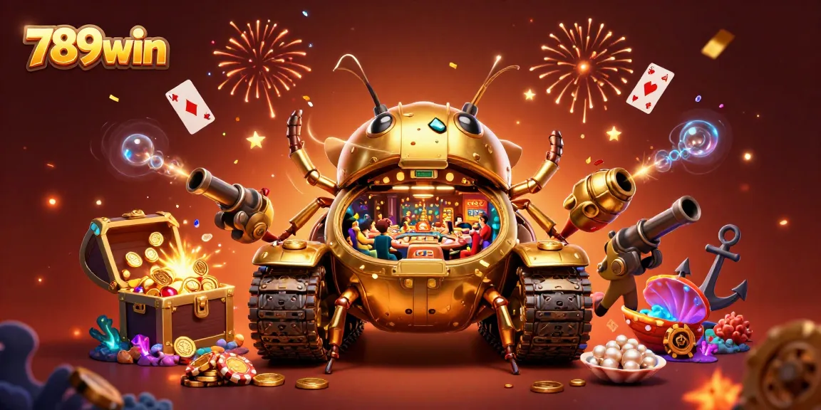 Experience the excitement of 789win with a golden beetle casino tank celebrating big wins and colorful gems.