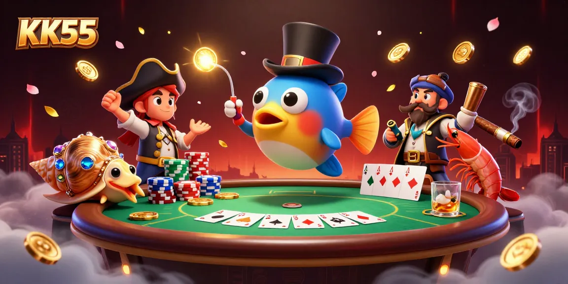 KK55 thrills with a glowing anglerfish and pirate shrimp in a vibrant casino scene.