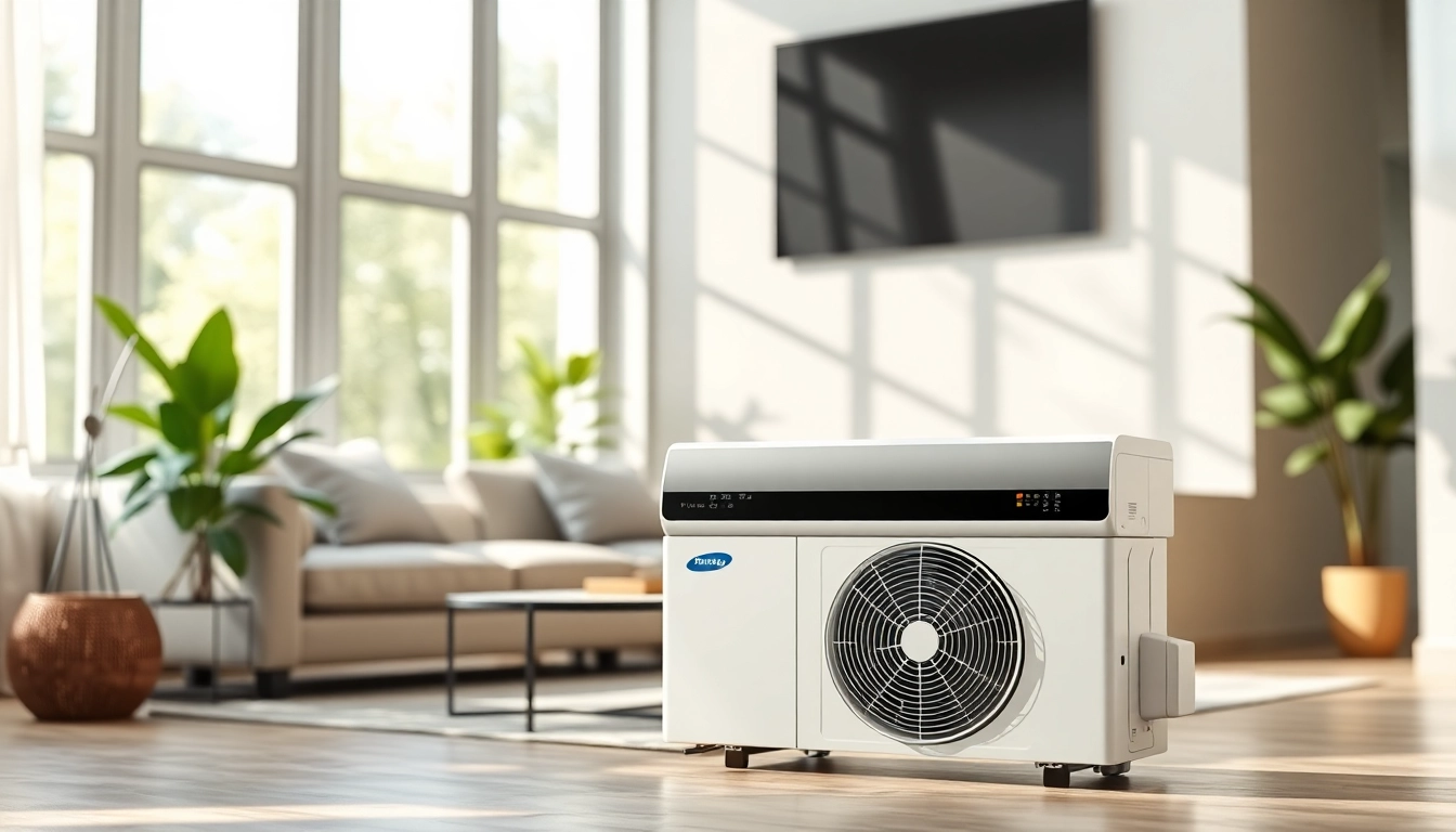 View of a modern mini split ac unit enhancing home comfort in a bright living room.