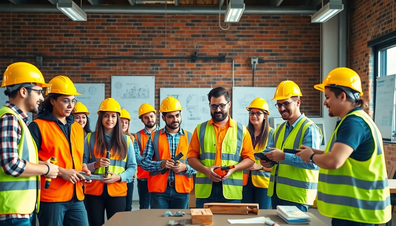 Students engaging in construction training programs with hands-on activities and an instructor.