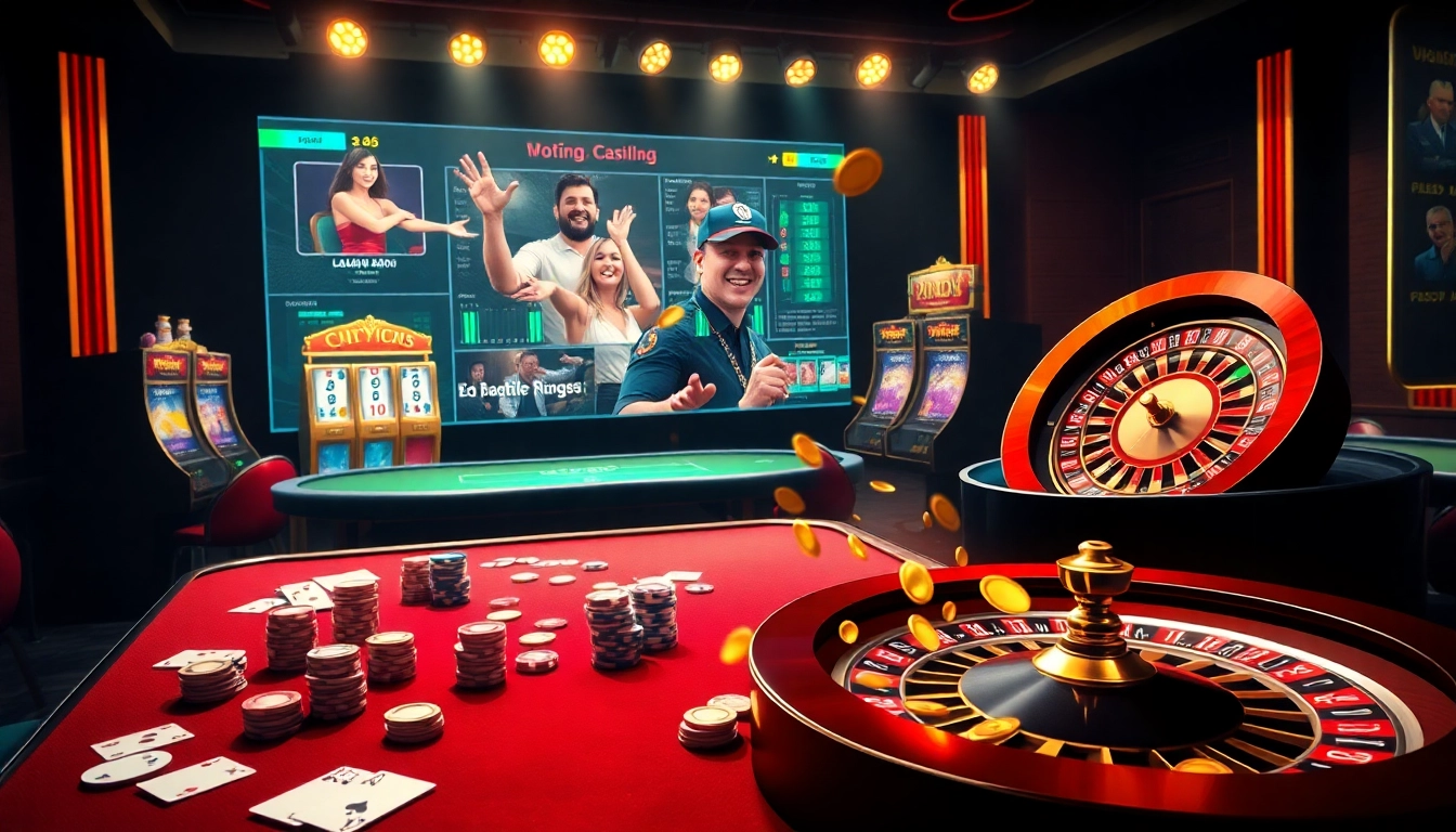 Players engaging in thrilling games at U8888's luxurious casino tables, featuring poker chips and slot machines.