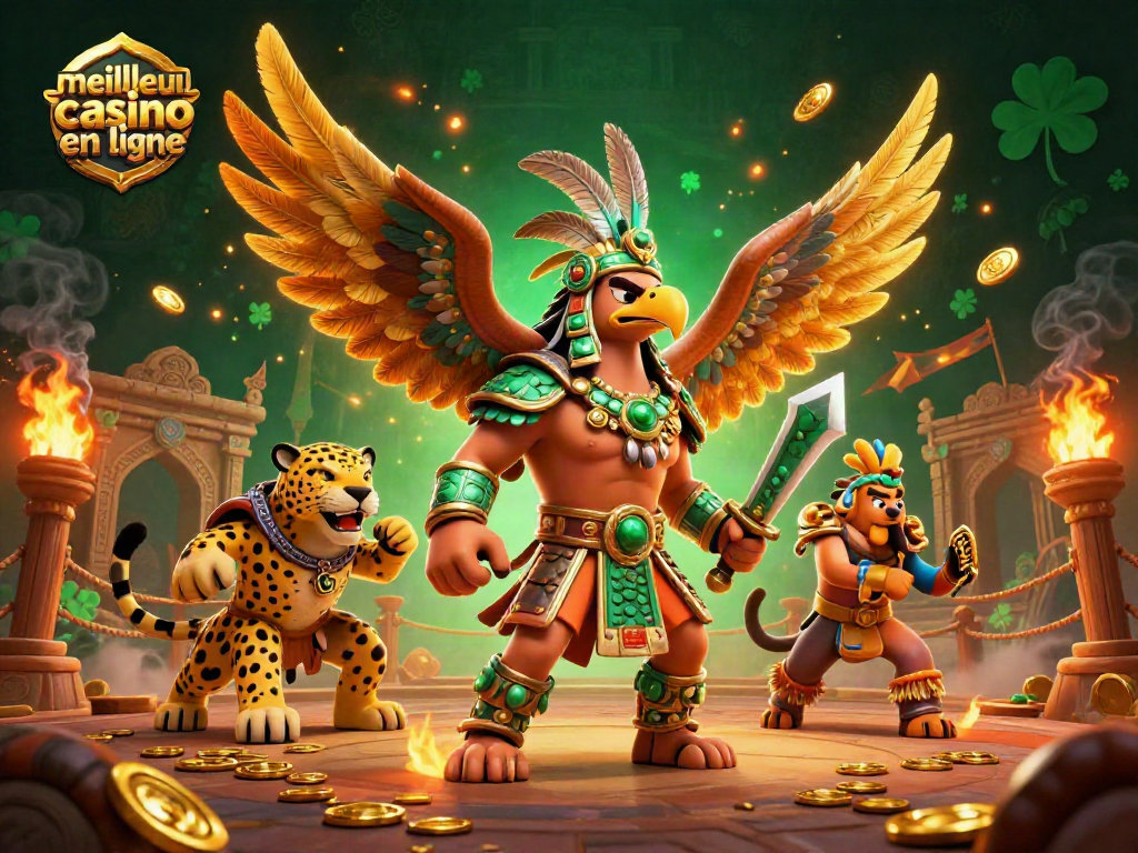 Visualisez le meilleur casino en ligne avec guerriers aztèques et éléments de jeu captivants.