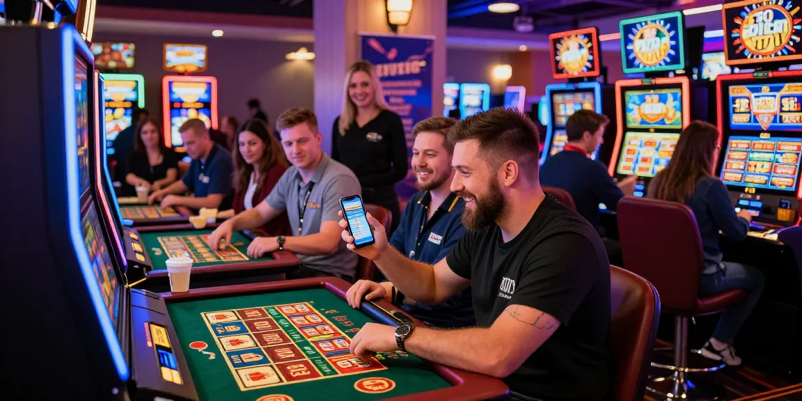 Exciting casino environment showcasing diverse players at credit card casinos like https://fimltd.co.uk, enjoying games and winning bonuses.