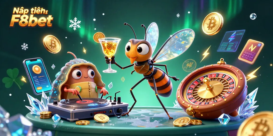 Nạp tiền F8bet through dynamic casino scene with crypto coins and golden roulette wheel.