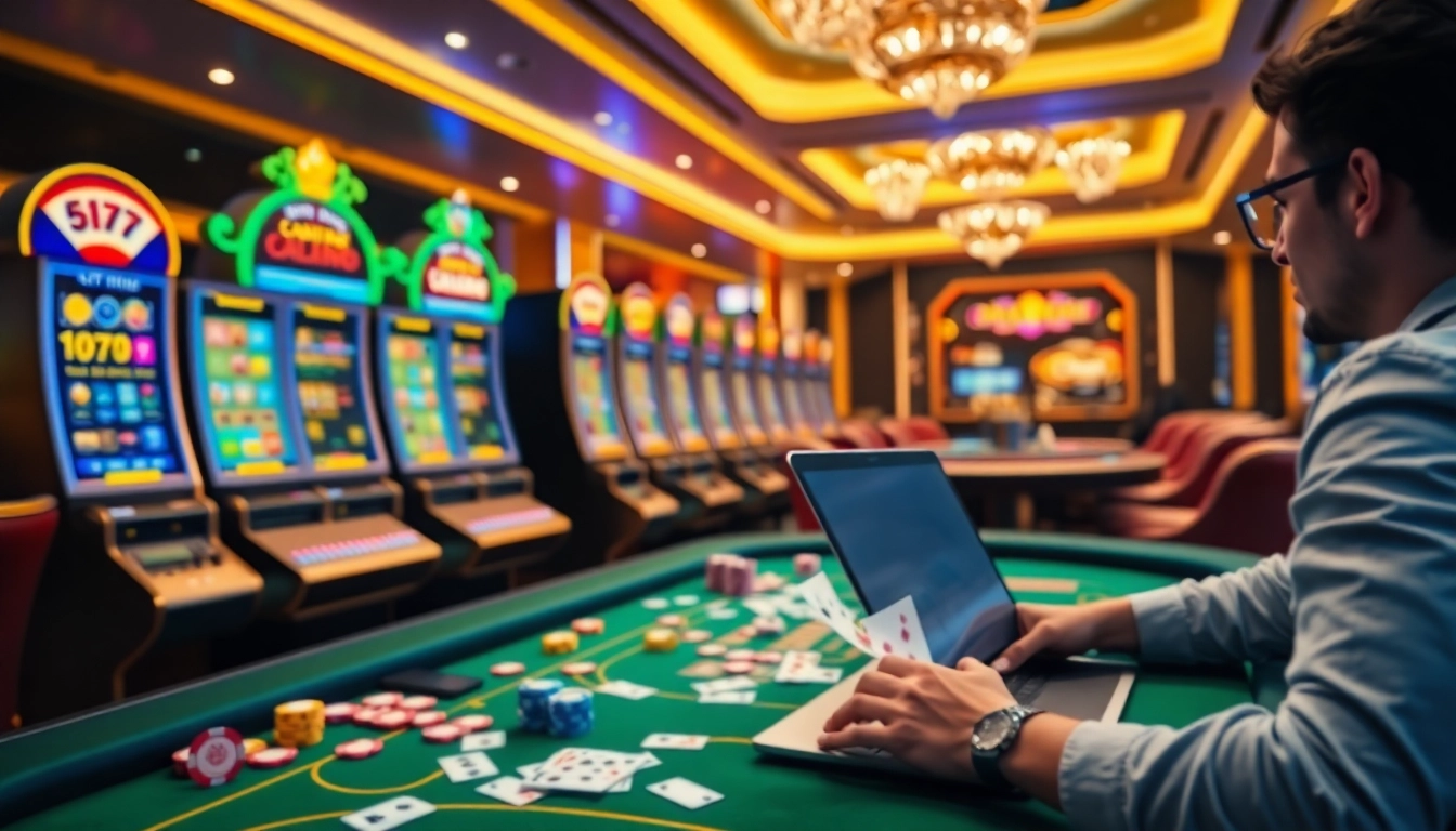 Engaging casino gameplay at https://okfun.ac/ with vibrant slots and poker tables showcasing excitement.