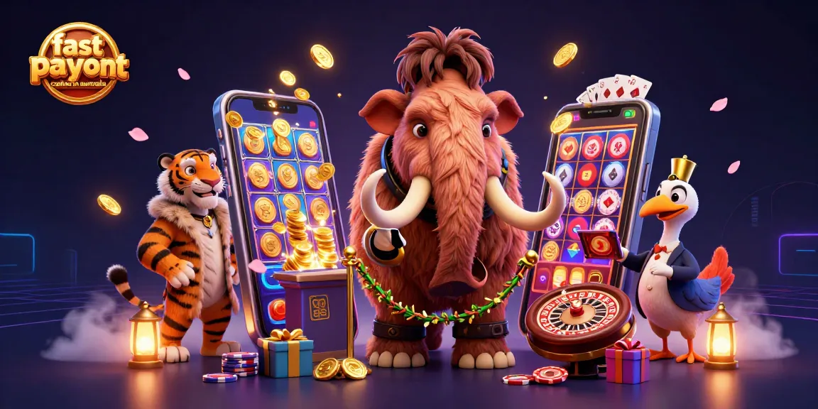Experience the excitement at fast payout casinos in Australia with vibrant casino characters.
