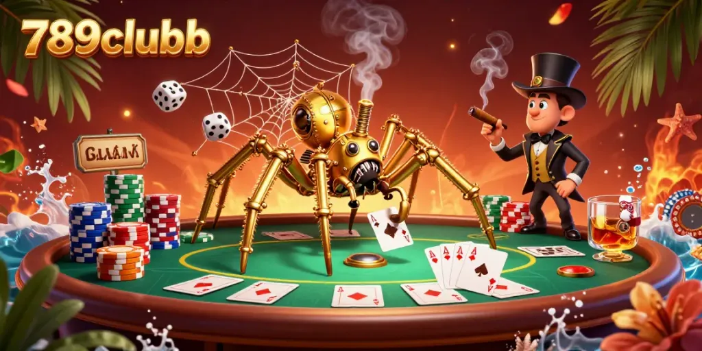 Experience thrilling gameplay at 789clubb with a vibrant steampunk casino scene featuring poker elements and animated characters.