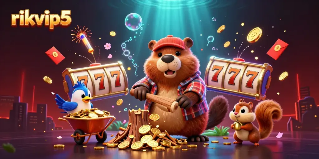 Experience the excitement of gaming at rikvip5, featuring vibrant characters collecting golden rewards.
