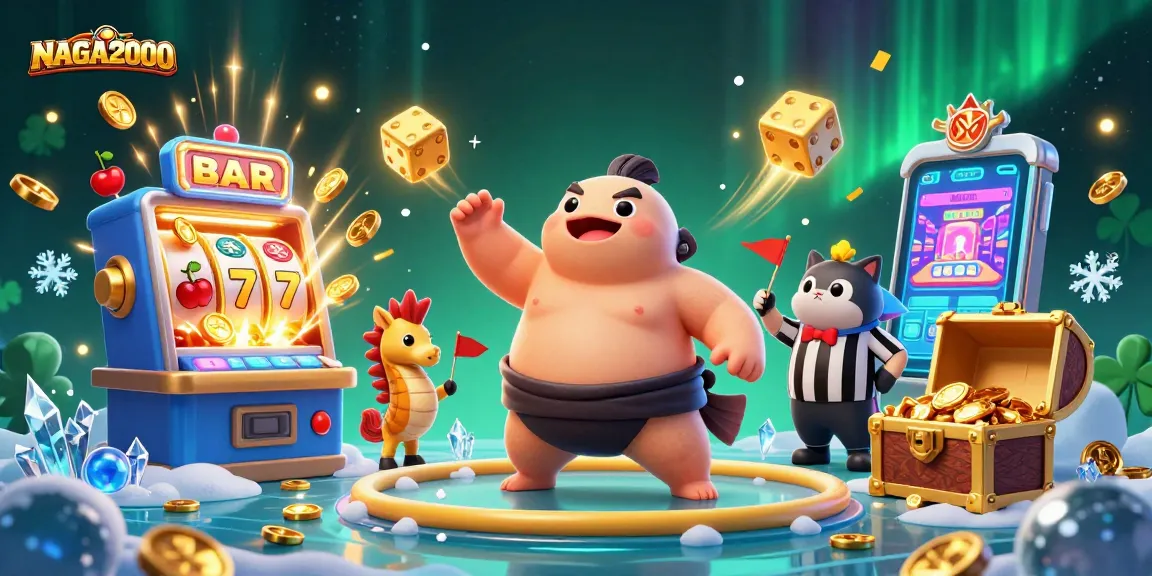 NAGA2000 menampilkan suasana jackpot yang cerah dengan ikan fugu, wasit lele, dan aksi mesin slot.