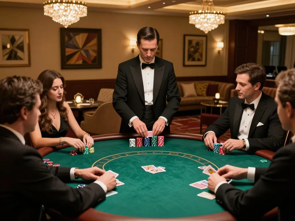 Experience strategic gameplay at rokok88's luxurious poker tables with engaged players in upscale casino.