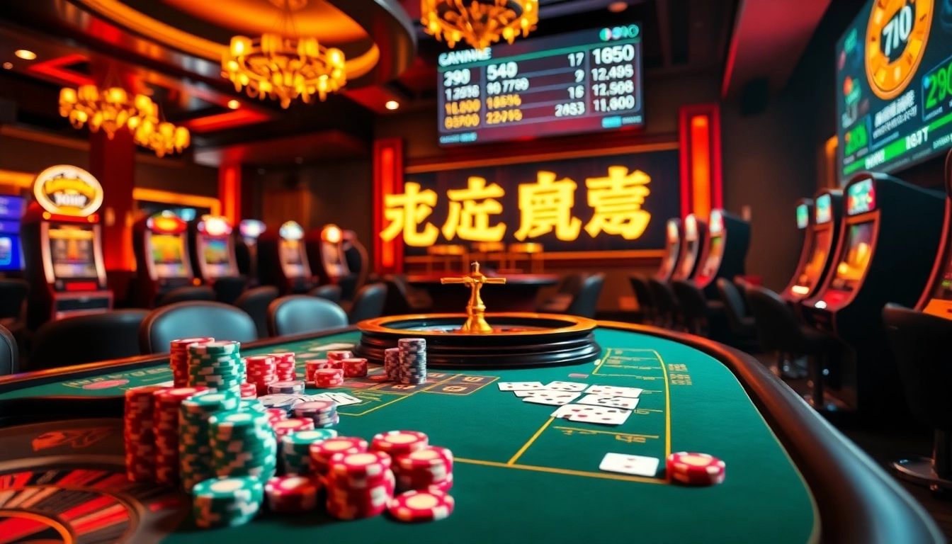 Experience the thrill of 壹發娛樂 at a glamorous casino table with vibrant chips and glowing games.