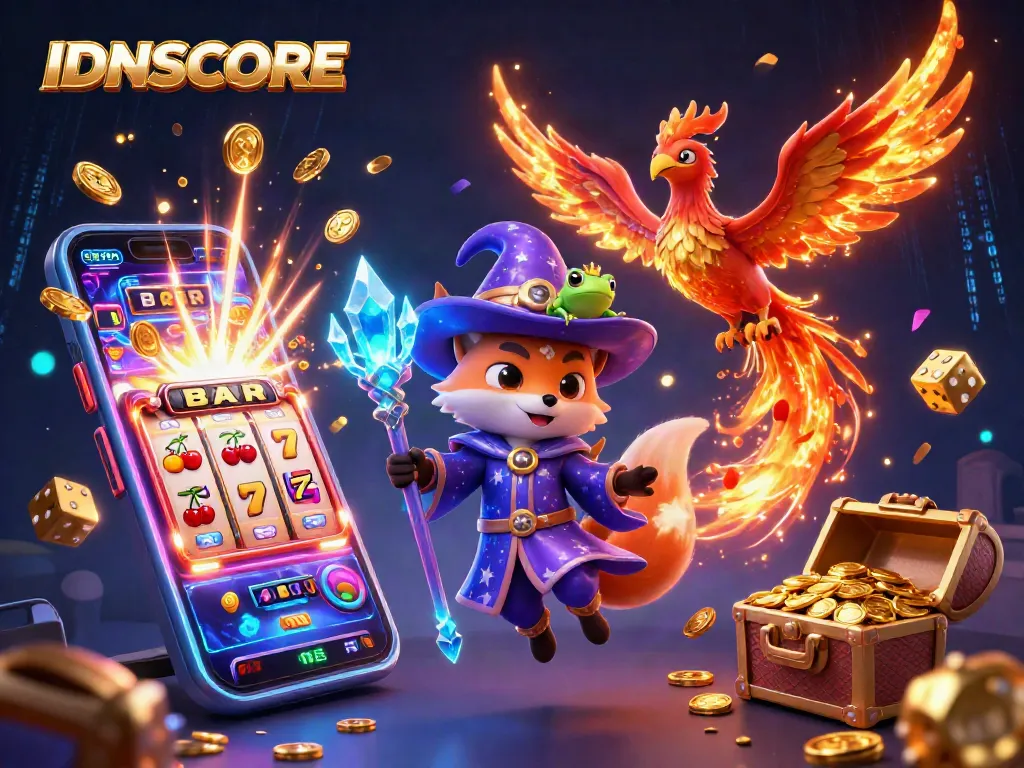 IDNSCORE enhances your gaming with magical visuals of wizards, slots, and fiery phoenixes.