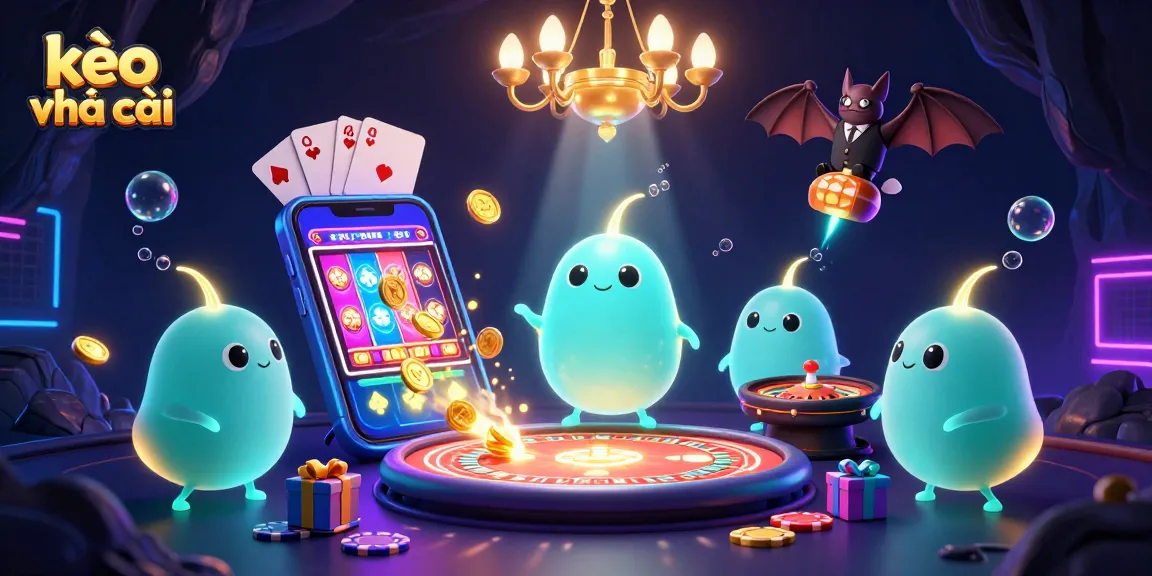 Engage with kèo nhà cái in this vibrant 3D illustration of a colorful casino scene