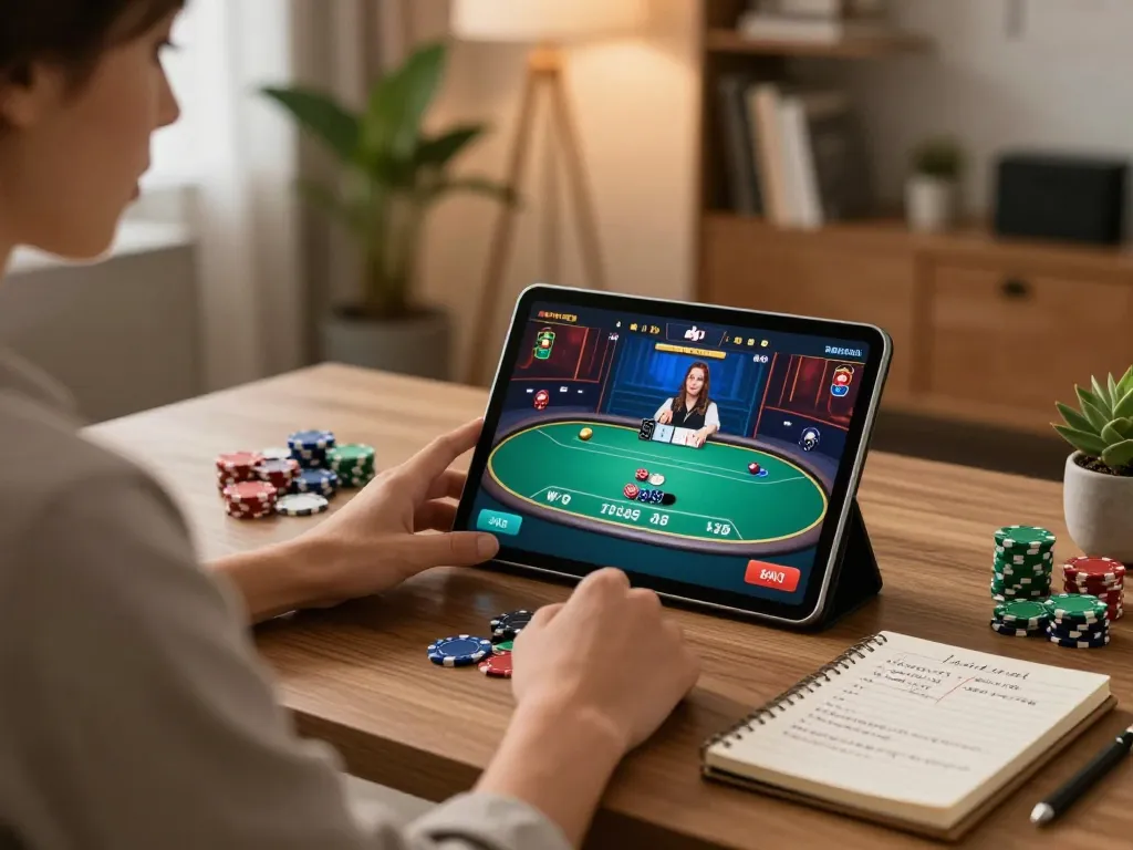 Play online poker with FUN79 nhà cái in a stylish home setting, showcasing strategic gameplay and cozy ambiance.
