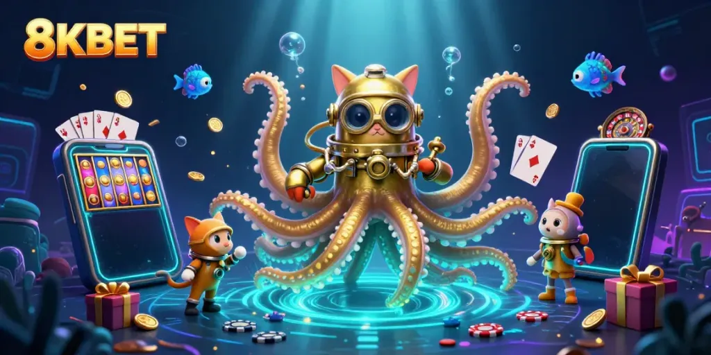Experience the excitement of 8KBET with a colossal kraken, diving cat, and stunning underwater effects.