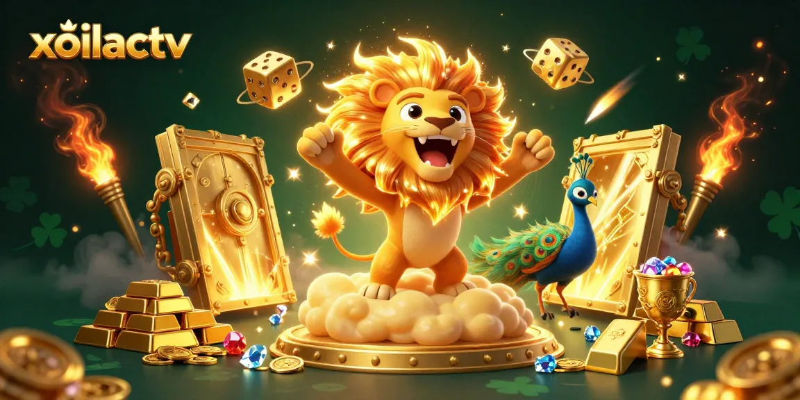 Xoilactv shines with vibrant 3D casino characters amidst a galaxy of gold and gems, enhancing your betting experience.