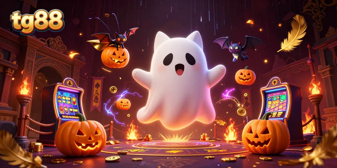 Experience thrilling tg88 casino adventures with a ghost cat and vampire bat in a dynamic 3D scene.