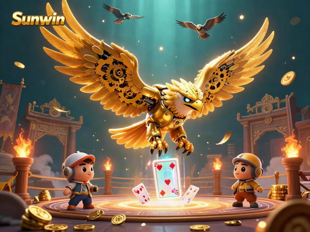 Experience thrilling gameplay with Sunwin in this vibrant 3D casino illustration showcasing a dynamic gaming scene.