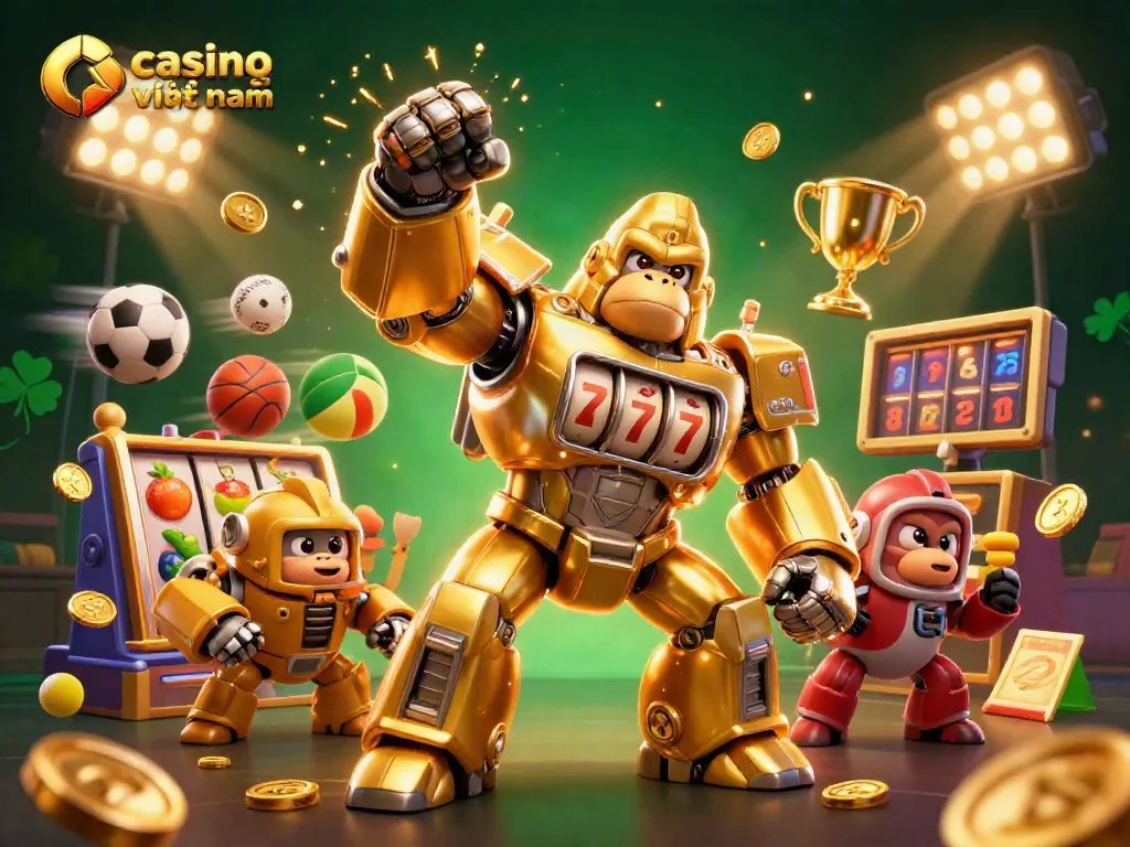 Các sòng bạc trực tuyến Việt Nam với những hình ảnh sinh động của các trò chơi slot và các hoạt động thể thao hấp dẫn.