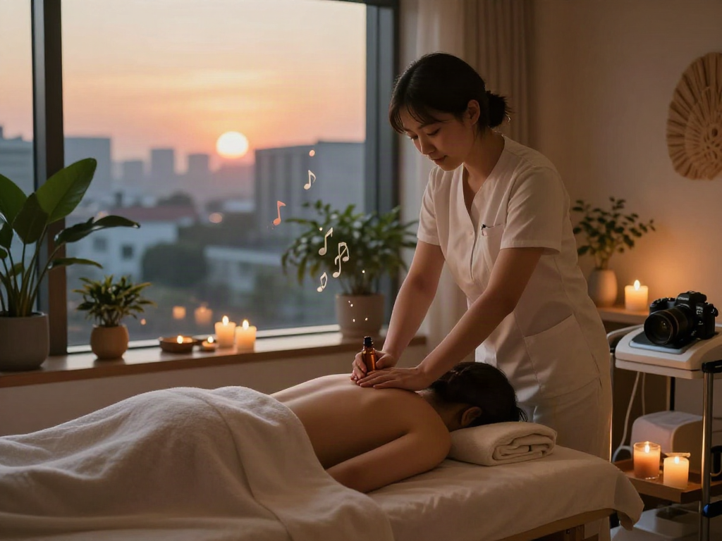Client enjoying a relaxing 강남출장안마 session in a tranquil spa environment with soothing aromas.