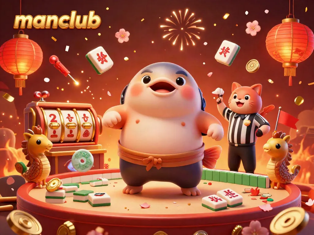 Experience the excitement of manclub's underwater casino with a dynamic scene featuring a fugu and catfish referee.