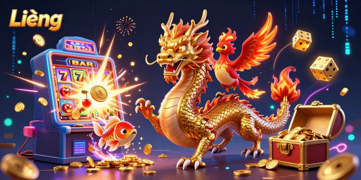 Experience thrilling Liêng action with vibrant symbols, a golden dragon, and a jackpot explosion.