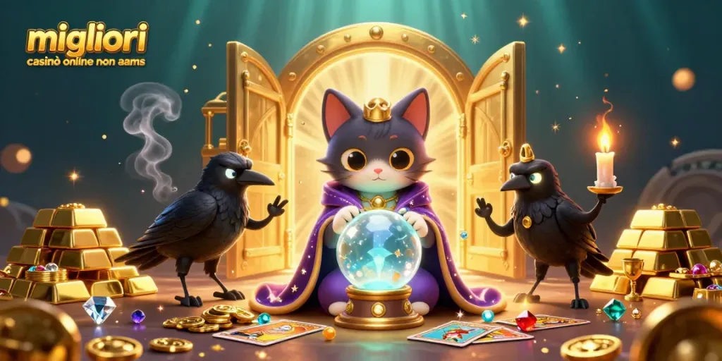 Immagine di migliori casinò online non AAMS con fortuna e mistero in un'illustrazione magica di casinò