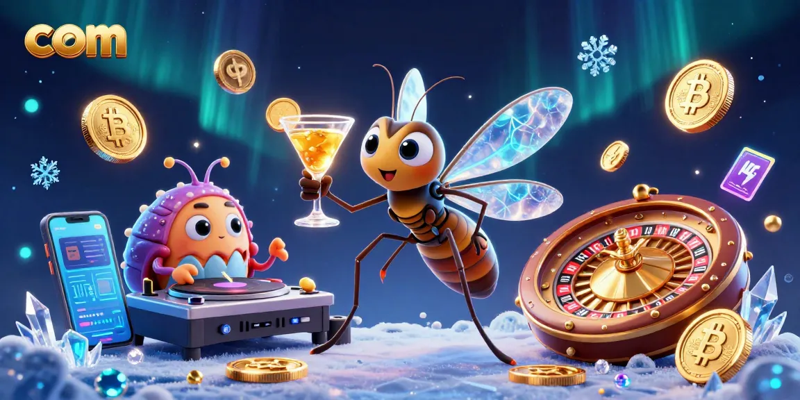 Engage with com at this vibrant gambling illustration of a frozen mosquito and trilobite DJ.