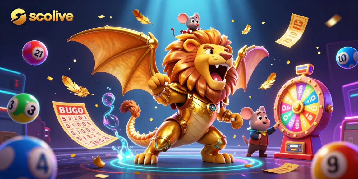 Socolive features vibrant lottery and gaming elements with a triumphant chimera creature, showcasing excitement.