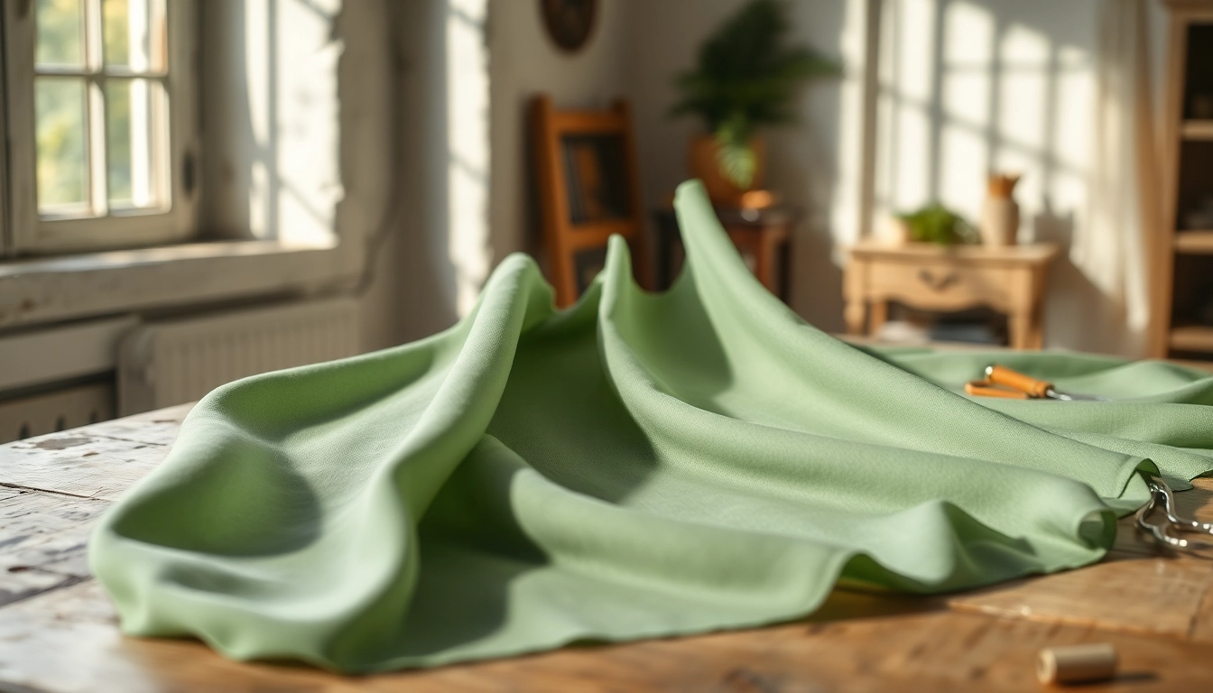 Viscose stof toont een elegante draping over een houten oppervlak in natuurlijk licht.