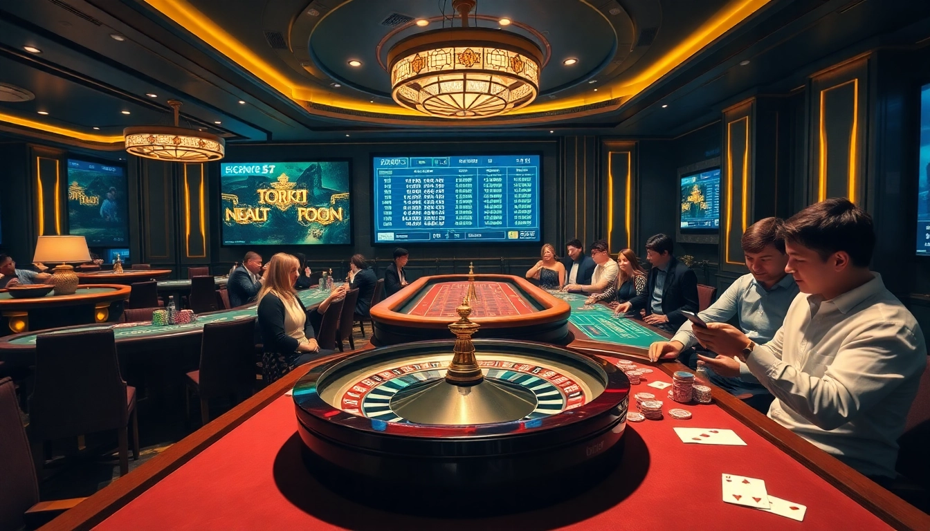 Experience the thrill of 8kbet with luxurious casino tables and vibrant gaming elements.