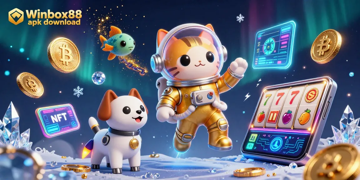 Experience the excitement of Winbox88 apk download with a vibrant 3D casino-themed illustration.