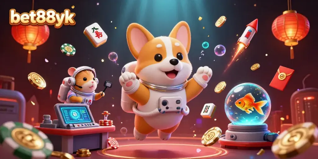 Experience thrilling fun in the bet88yk casino space with floating games and dynamic characters.