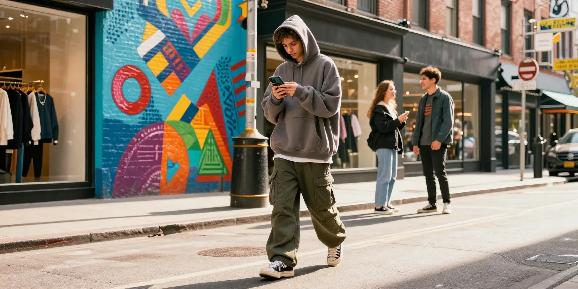 Youth exploring fashion trends with rokok88 in vibrant city street.