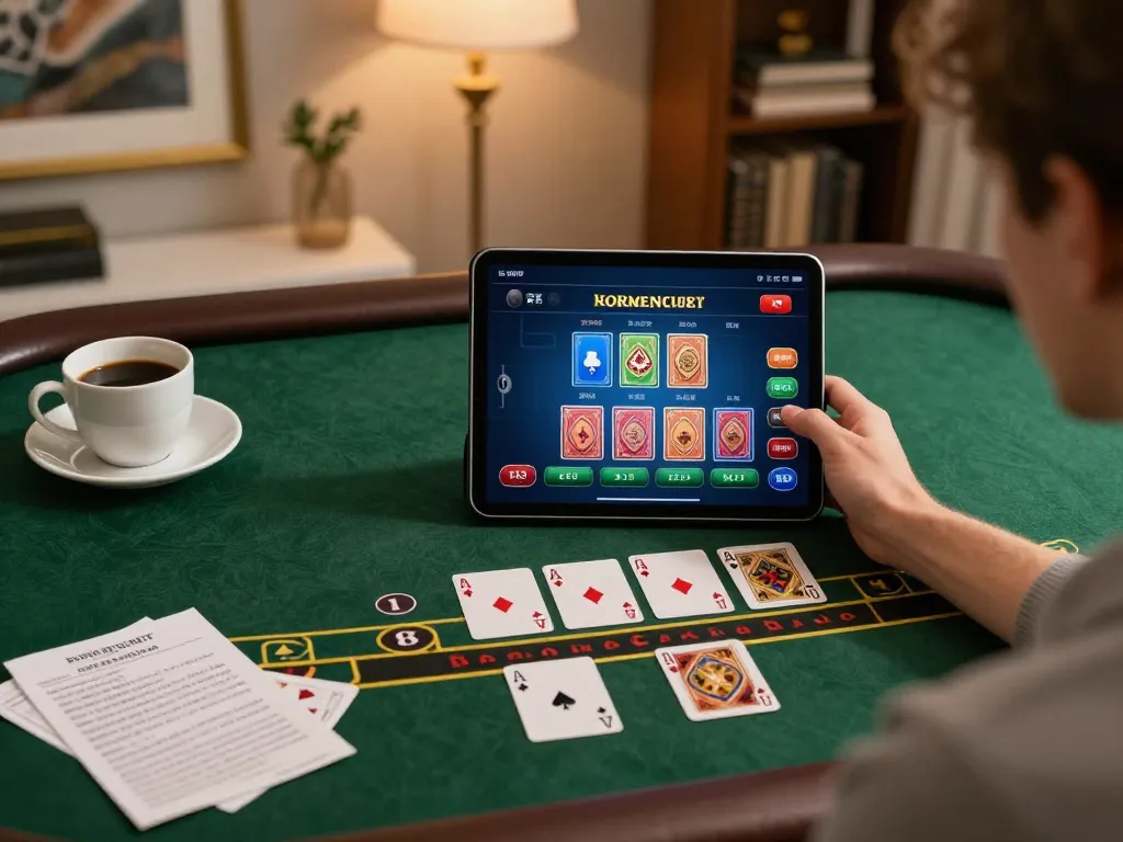 Engaging in strategic blackjack gameplay on f8bet tablet with cozy home ambiance and live betting interface