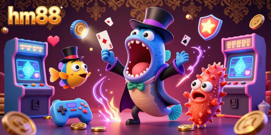 Engage with hm88's underwater magic, featuring a gulper eel performing tricks amidst vibrant casino elements.